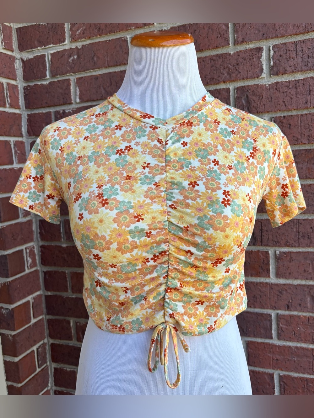 Belle Du Jour Floral Drawstring Crop Top - Yellow, Orange, Mint